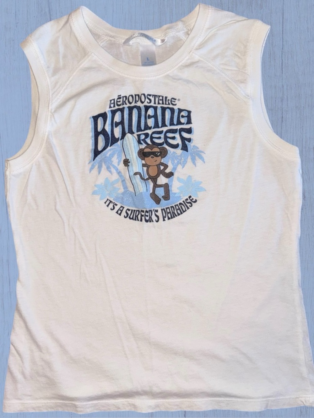 Vintage Y2K Aeropostale Banana Reef Surfing Themed Graphic Tank Top Women’s L